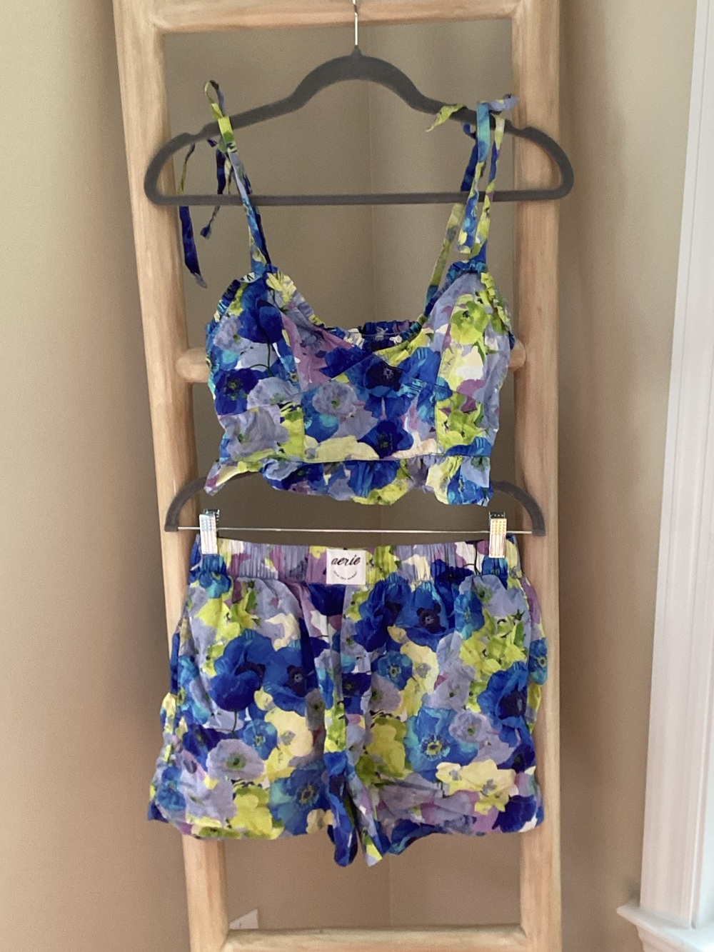aerie Blue & Green Floral Tie-Strap Set